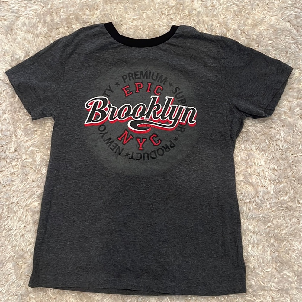 A picture of the boys, T-shirt, dark gray